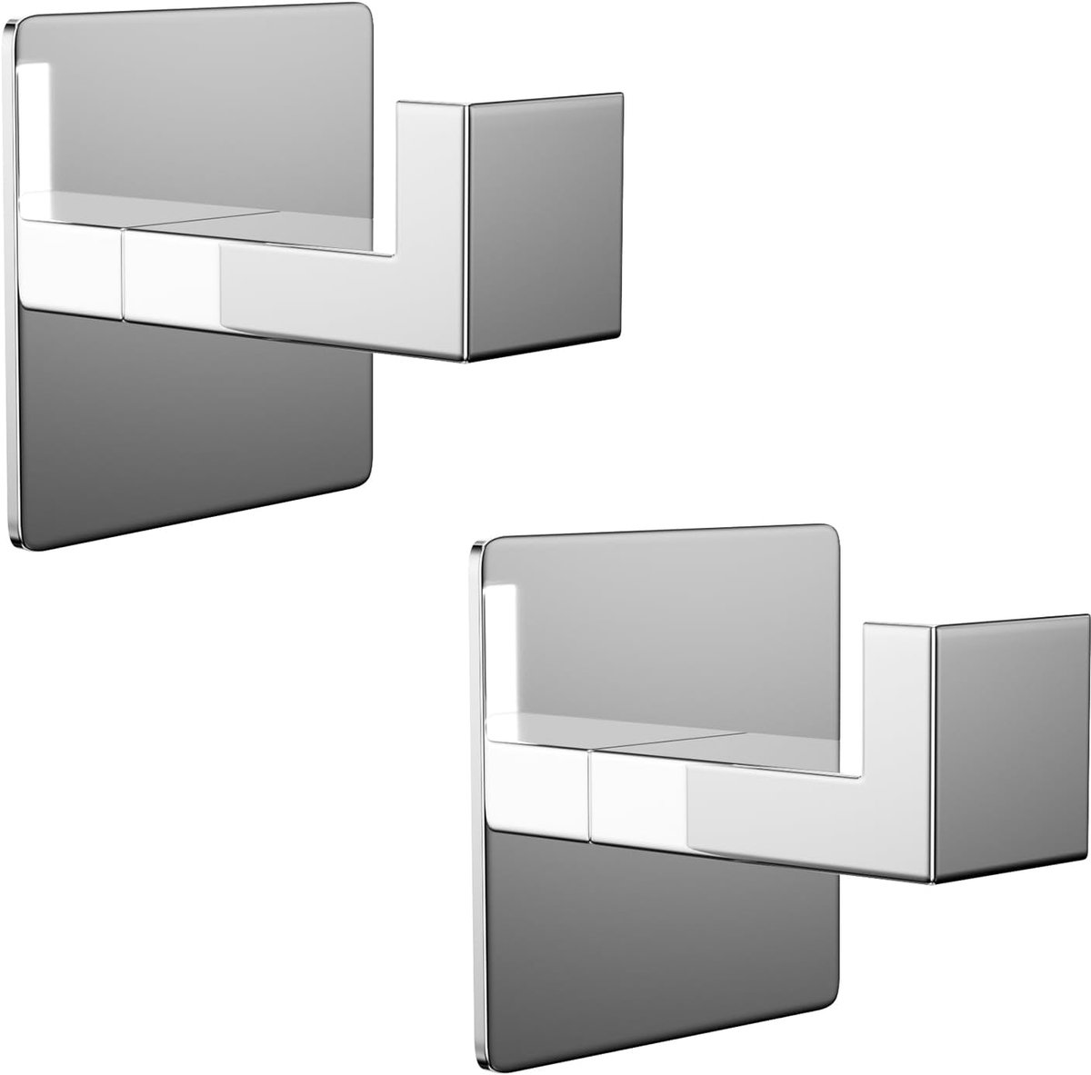 SnelShoppen - 2Pcs Zelfklevende Handdoekhaken Zonder Boren, Vierkante RVS 304 Wandhaken, Badkamer en Keuken, Handdoekhouder, Kledinghaken, Polished Si