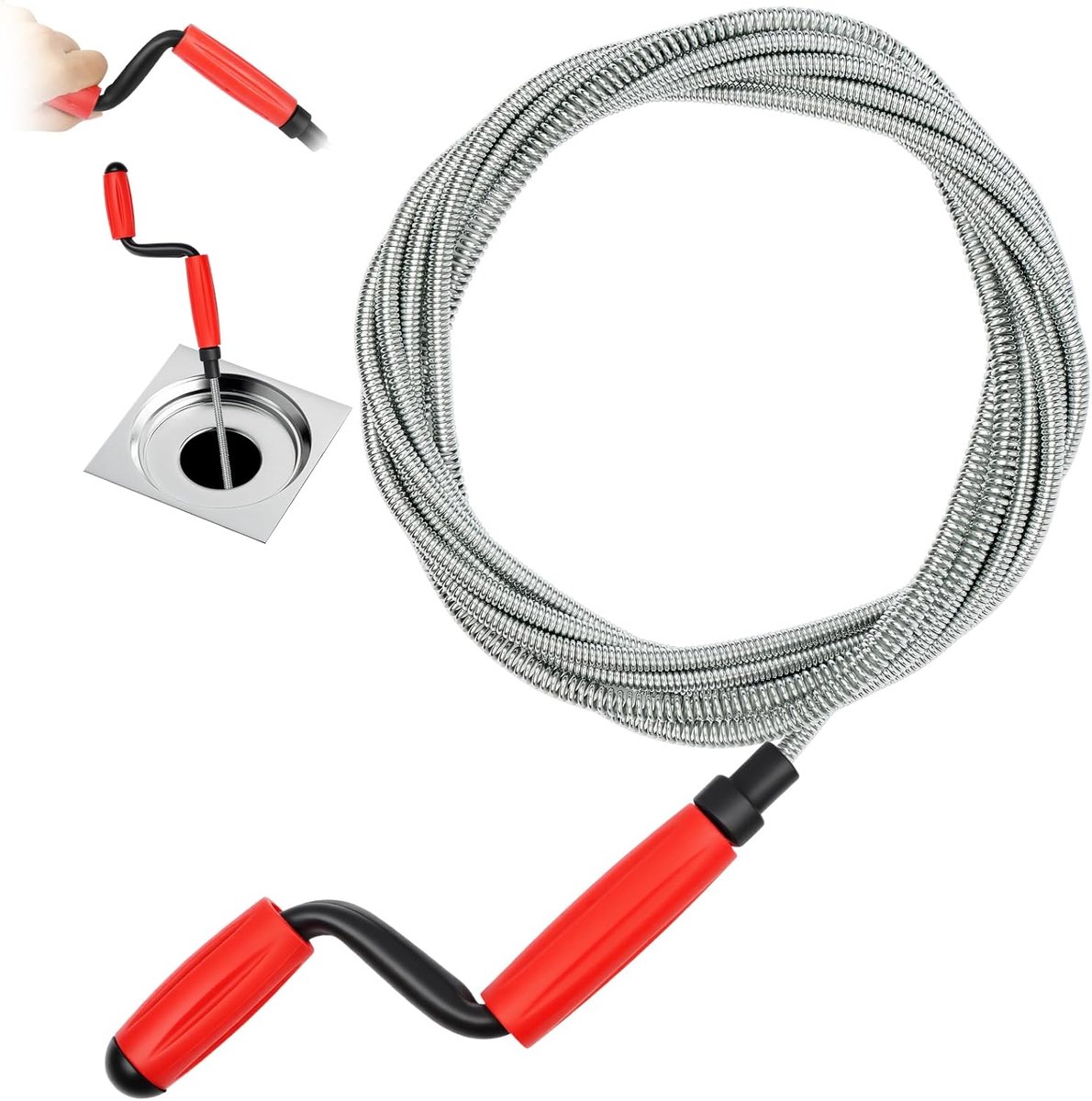 SnelShoppen - Afvoer Reiniger Spiral, Flexibele Afvoerspiralen, Ontstopper voor Toilet, Wastafel en Bad, 5 m x 6 mm, Ideaal voor Hardnekkige Verstoppi