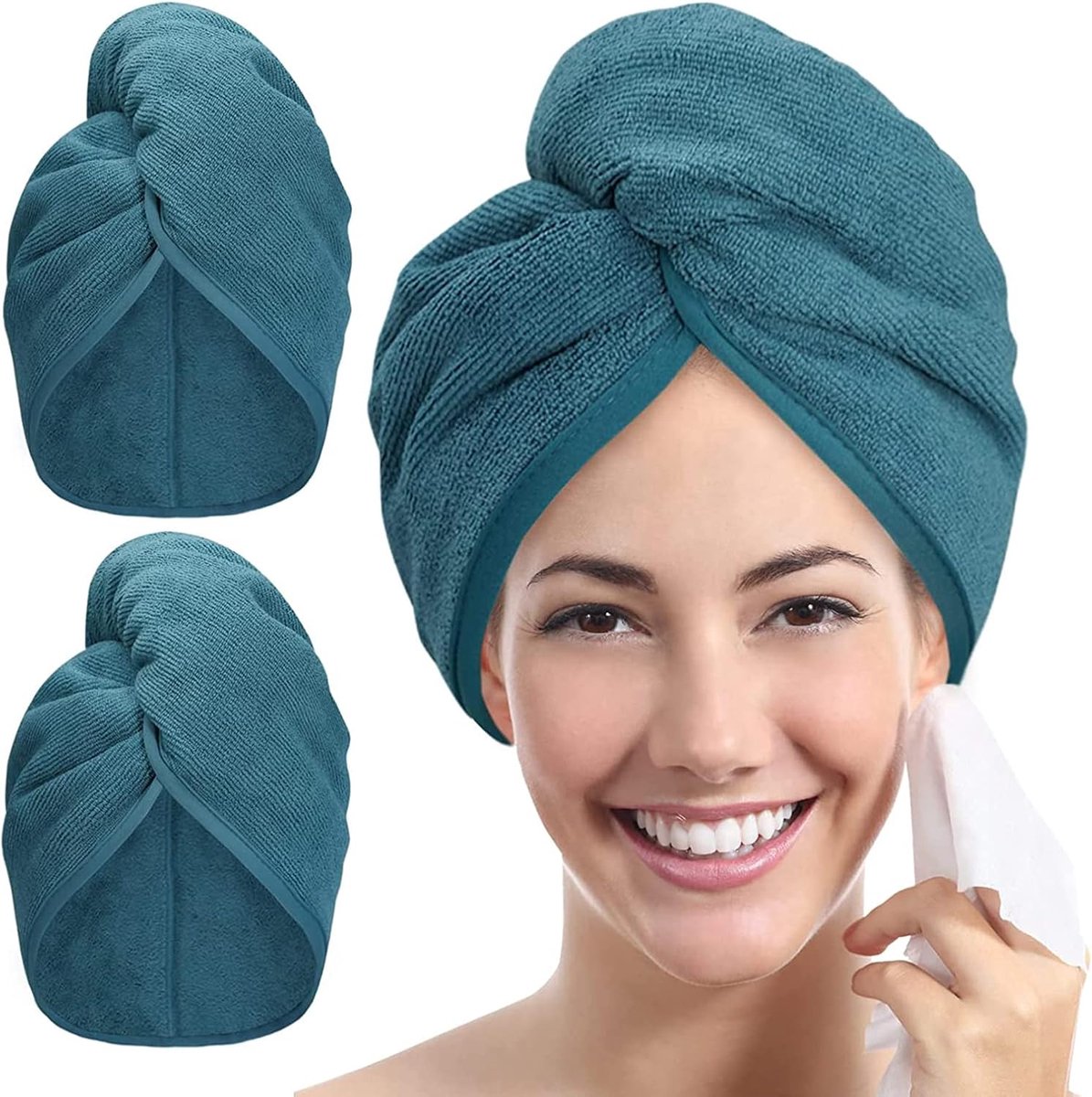 SnelShoppen - Microfiber Haar Handdoek - 2-pack Sneldrogende Turban voor Curly Haar - Super Absorberend en Anti-Frizz - Haze Blauw - Ideaal voor Douch