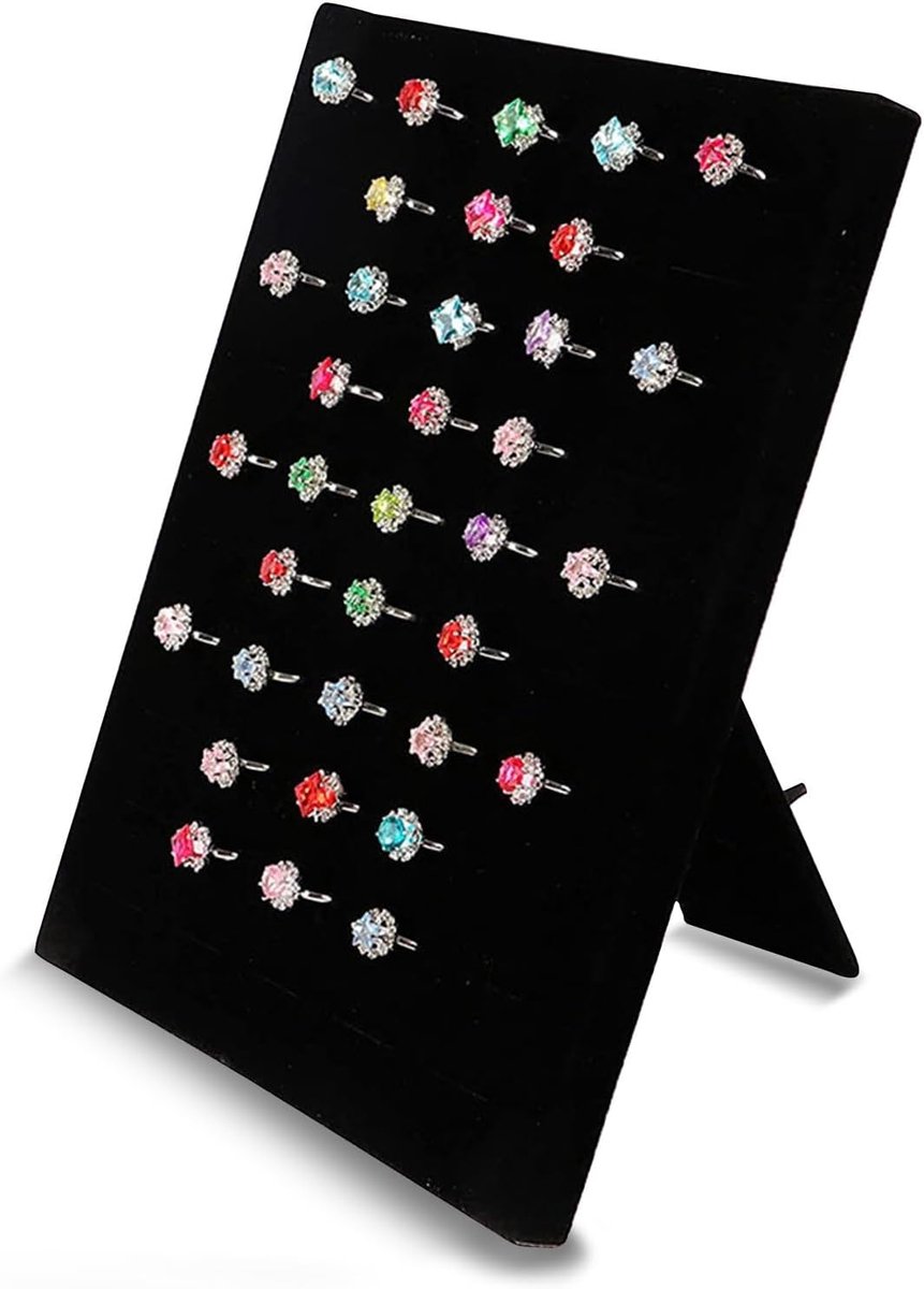 SnelShoppen - Ringhouder voor Sieraden, Zwart Fluweel Nachtkastje met 50 Compartimenten voor Ringen, Oorbellen en Ringdisplay