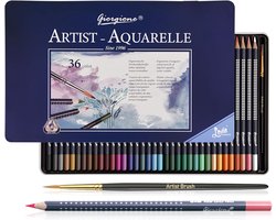 SnelShoppen - Watercolour Pencils 36 Stuks - Waterverf Potloden Wateroplosbaar voor Kinderen en Volwassenen - Triangulaire Soft Colours met Tin en Fij