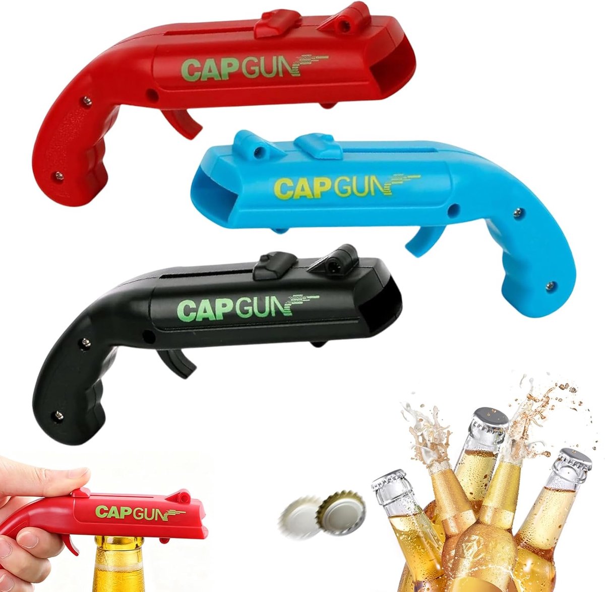 SnelShoppen - Set van 3 Grappige Flesopenerpistolen met Afvuurfunctie, Bieronderzetters in Pistoolvorm, Leuk Cadeau voor Mannen, Perfect voor Feestjes