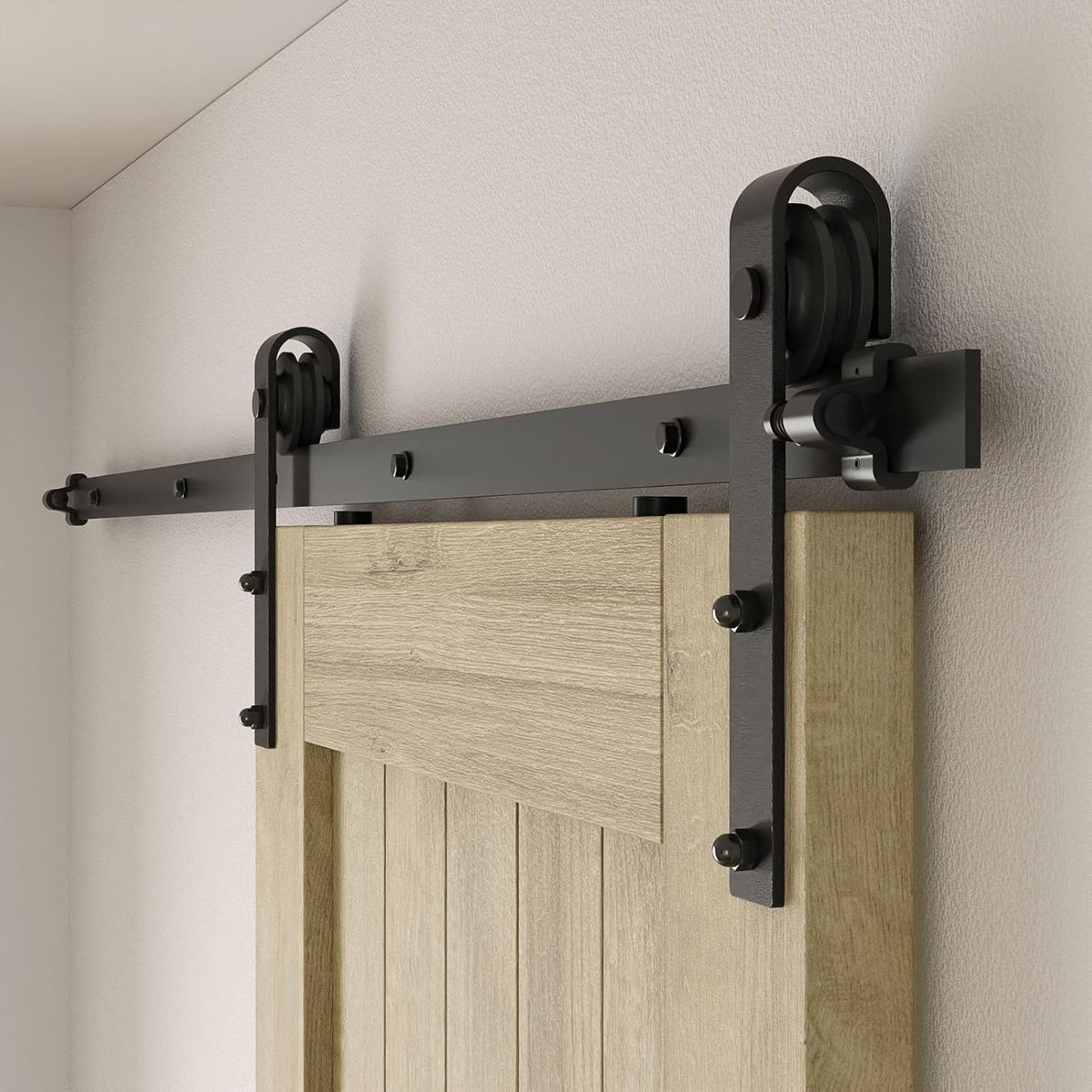 SnelShoppen - Sliding Deursysteem 6.6FT-200cm met Rail, Stabiele Carbon Staal, Geschikt voor Deuren tot 100cm Breed, Ideaal voor Loft en Buiten, Inclu