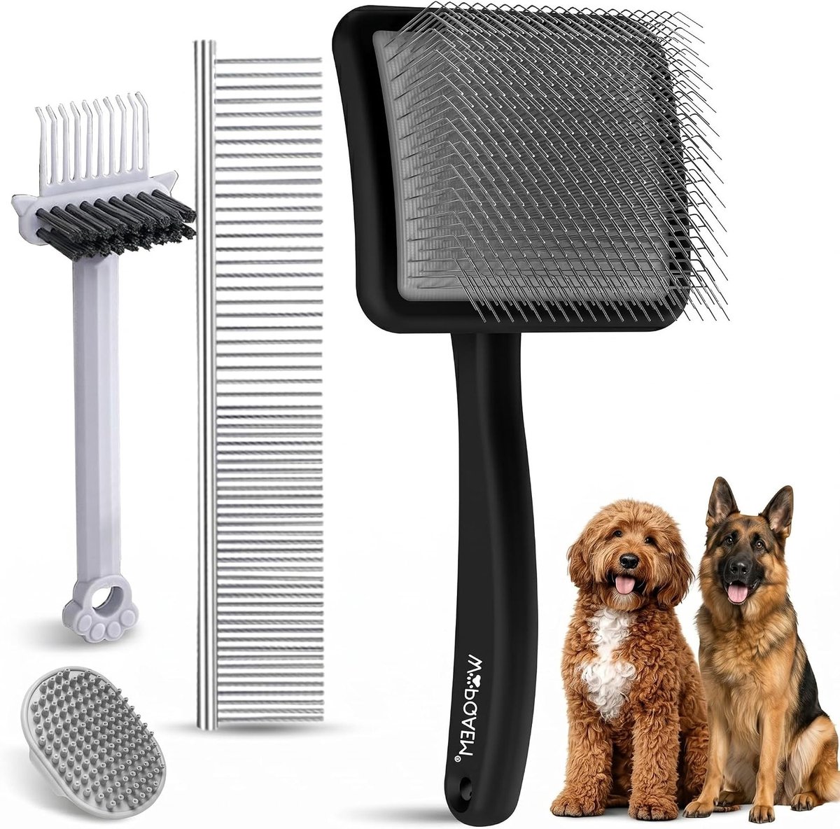 Grote gladde borstel voor honden met 4-in-1 extra lange pinnen voor verzorging en ontklitten van dikke dubbele jassen, ideaal voor doodles, goudendoodles en poedels