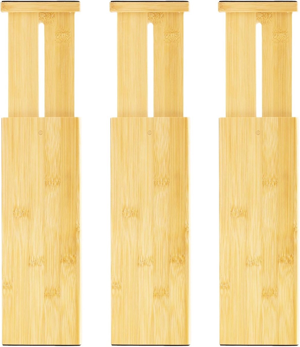 Verstelbare Bamboe Ladeverdelers 3-Pack - Uitschuifbare Organisator voor Kleding en Keuken