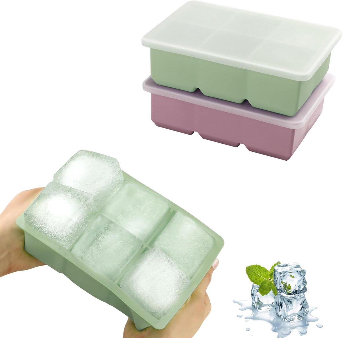 SnelShoppen - Silicone IJsblokjesvorm 2 Stuks - 12 Compartimenten - Grote Vierkante IJsblokjes 4.8cm - Met Deksel - Perfect voor Cocktails, Whisky, Wi