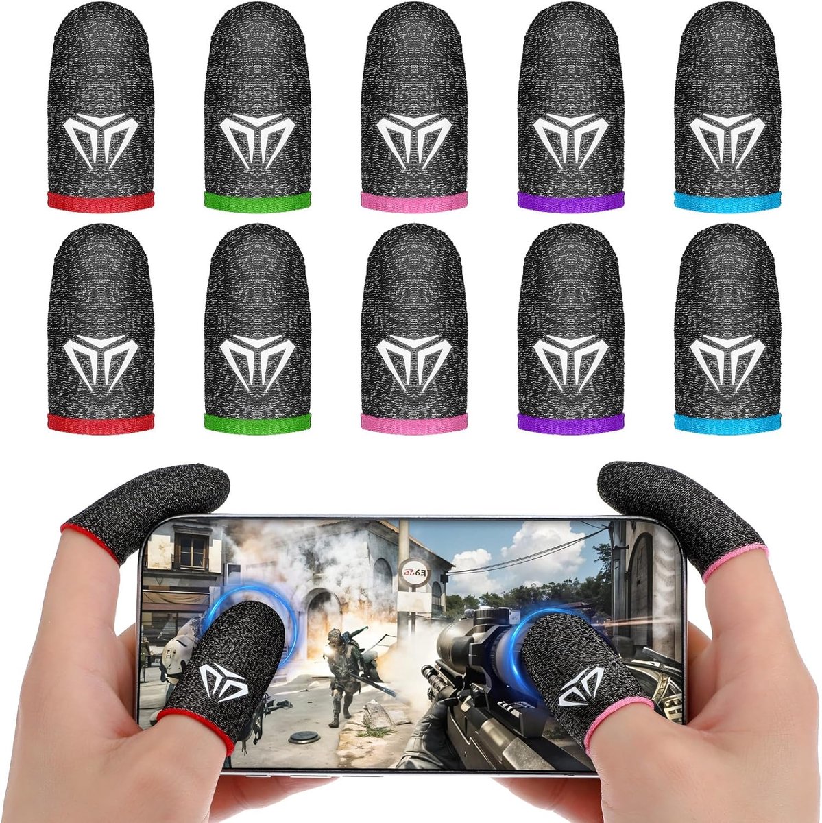 SnelShoppen - 10 Stuks Gaming Vinger Mouwen - Elastane Fiber Touchscreen Vinger Sleuven - Ademend, Antizweet, Comfortabel, Voor Mobiele Games - Vinger