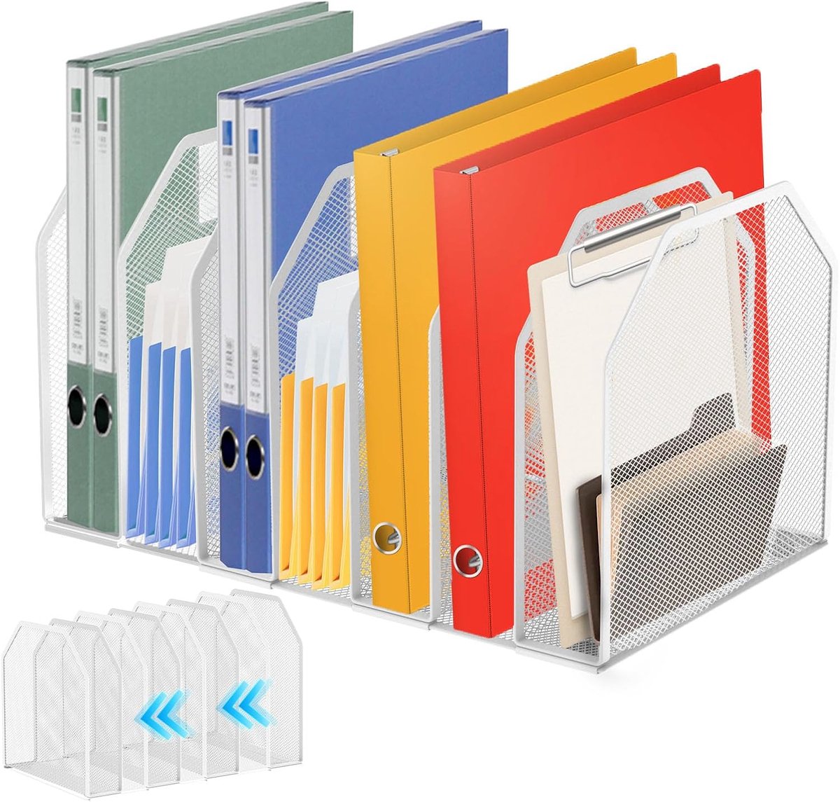 SnelShoppen - Metal Desk Document Organizer - Verstelbare Verticale Bureau Organizer met Open Geweven Design voor Thuis, Studie, Kantoor, School - Wit