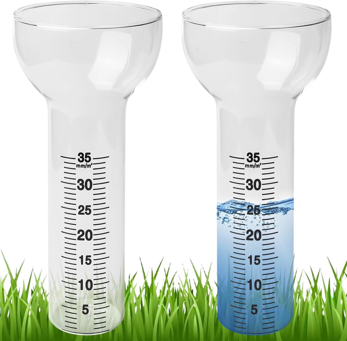 SnelShoppen - Set van 2 Frost-Resistente Regenmeters, Borosilicaatglas voor Precipitatietests 1-35 mm, Tuin Accessoires voor Buiten, Weerbestendige Re