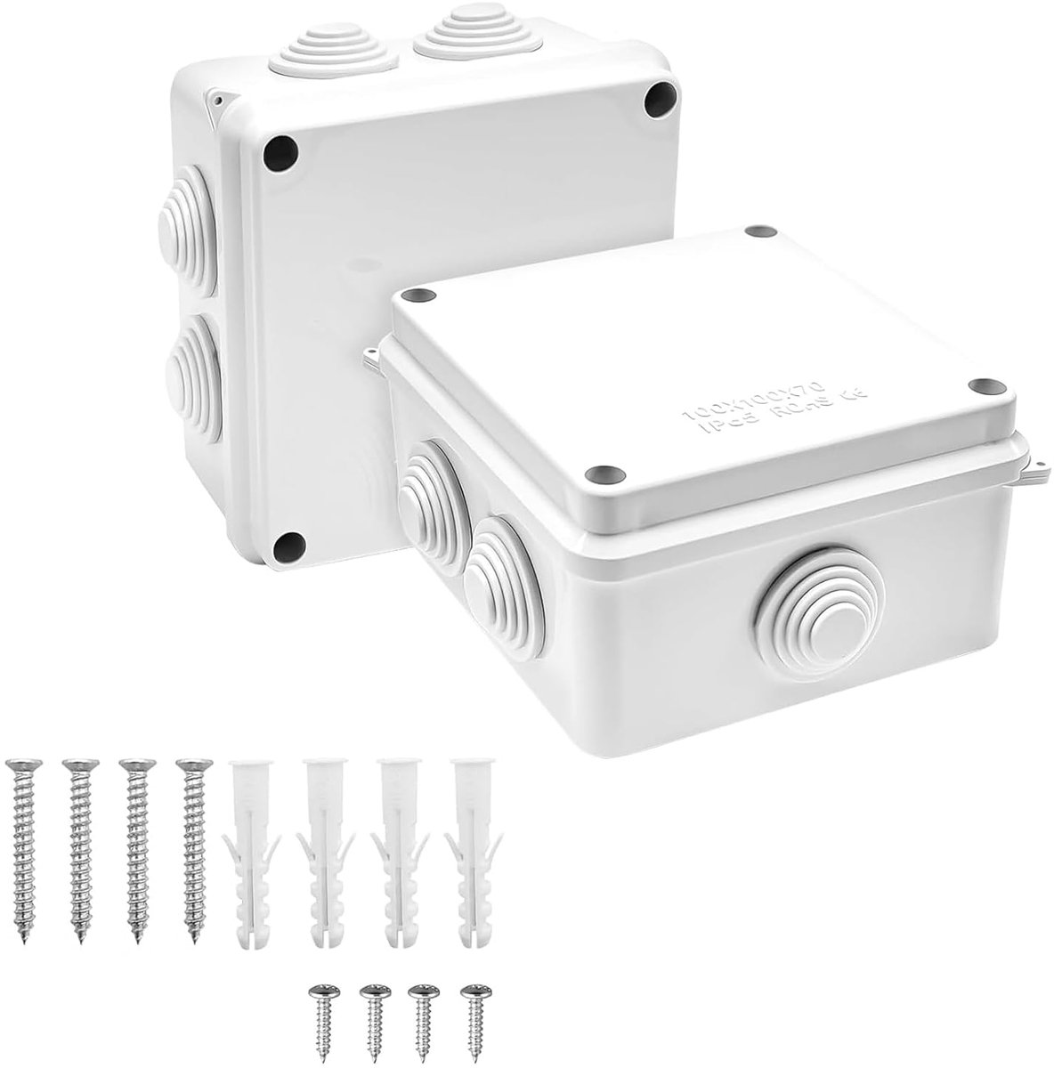 SnelShoppen - Pack van 2 Waterdichte Aansluitdozen IP65 - 100x100x70 mm - ABS Behuizing - Voor Buiten- en Binnengebruik - Robuust en Corrosiebestendig