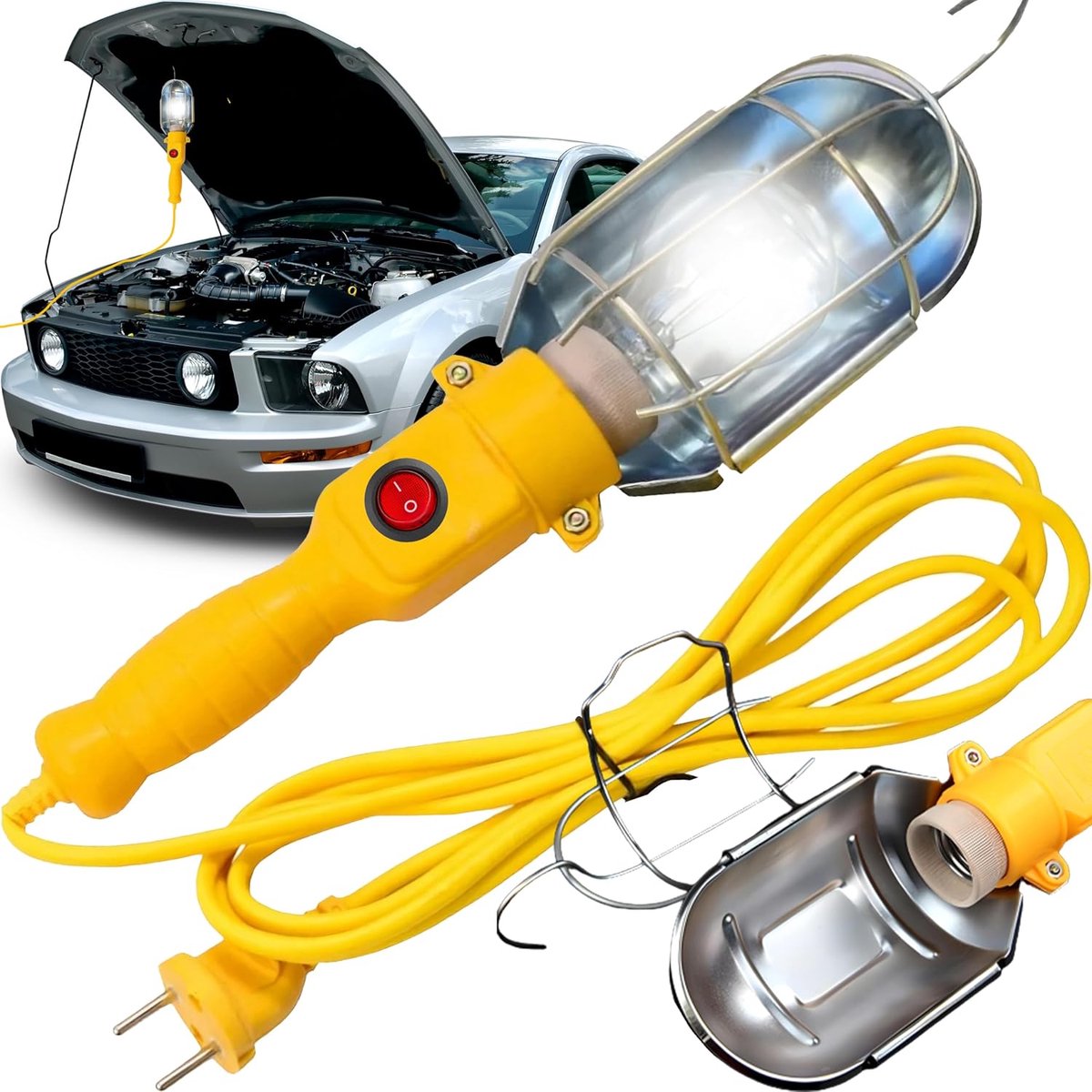 SnelShoppen - Handlamp E27 met 10 m Kabel, Robuuste Werklamp, Inspectielamp, Bouwlamp, Gele Lamp met Schakelaar en EU Stekker - Perfect voor Werkplaat