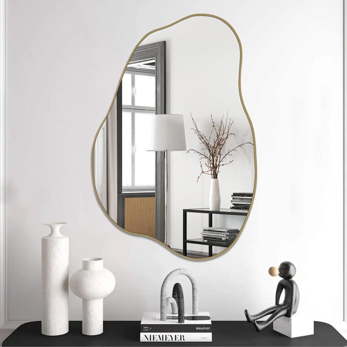 SnelShoppen - Irreguliere Wandspiegel, Wolken Spiegel, Asymmetrische Gouden Golf Spiegel 30 x 20 Inch voor Woonkamer, Badkamer, Slaapkamer, Entree