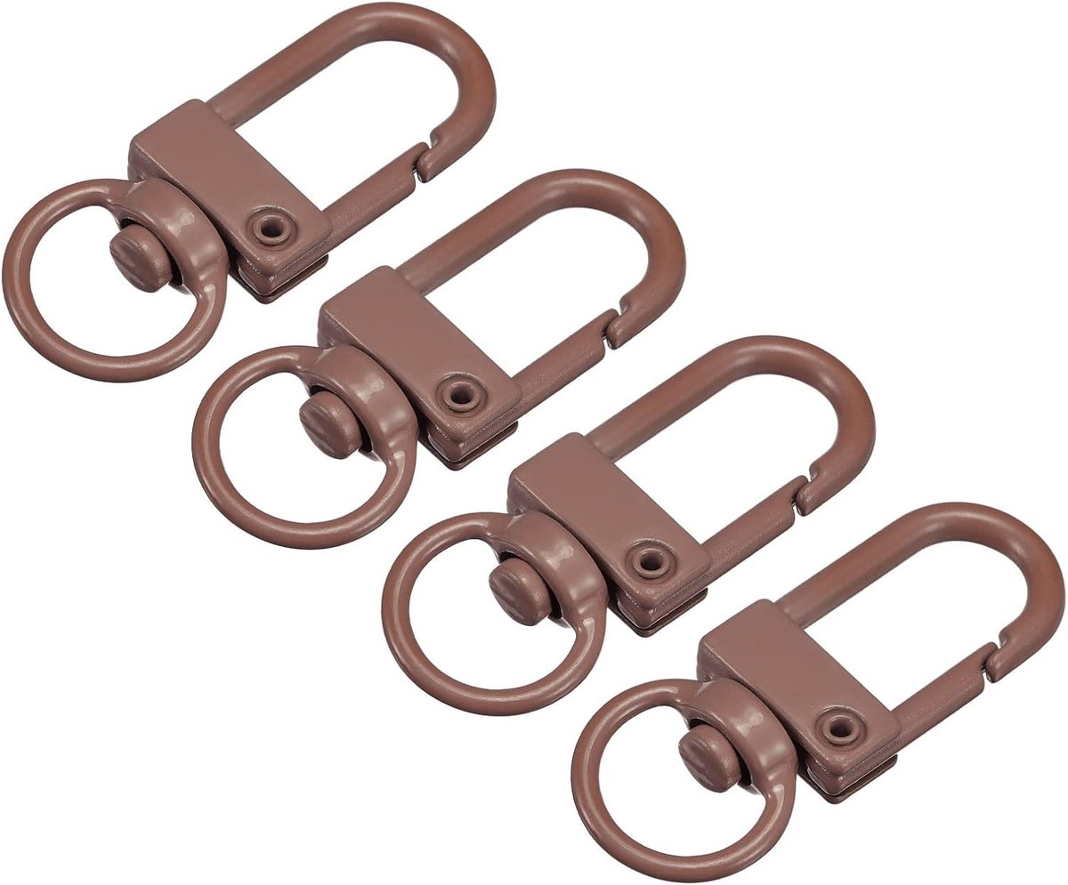 SnelShoppen - 4 Stuks Kleurige Twist Clasp Carabiner Sleutelhanger - Lobster Clasp voor Creatieve Projecten - 33x13mm Bruin - Perfect voor Sleutels, C