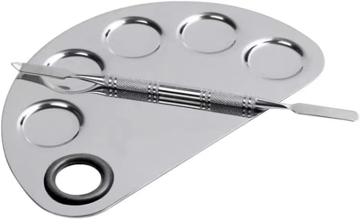 SnelShoppen - Professioneel Make-up Palette met Spatel, Upgrade Mengpalet voor Make-up, Cosmetica en Nagelkunst, Roestvrijstalen Talette met 5 Uitspar