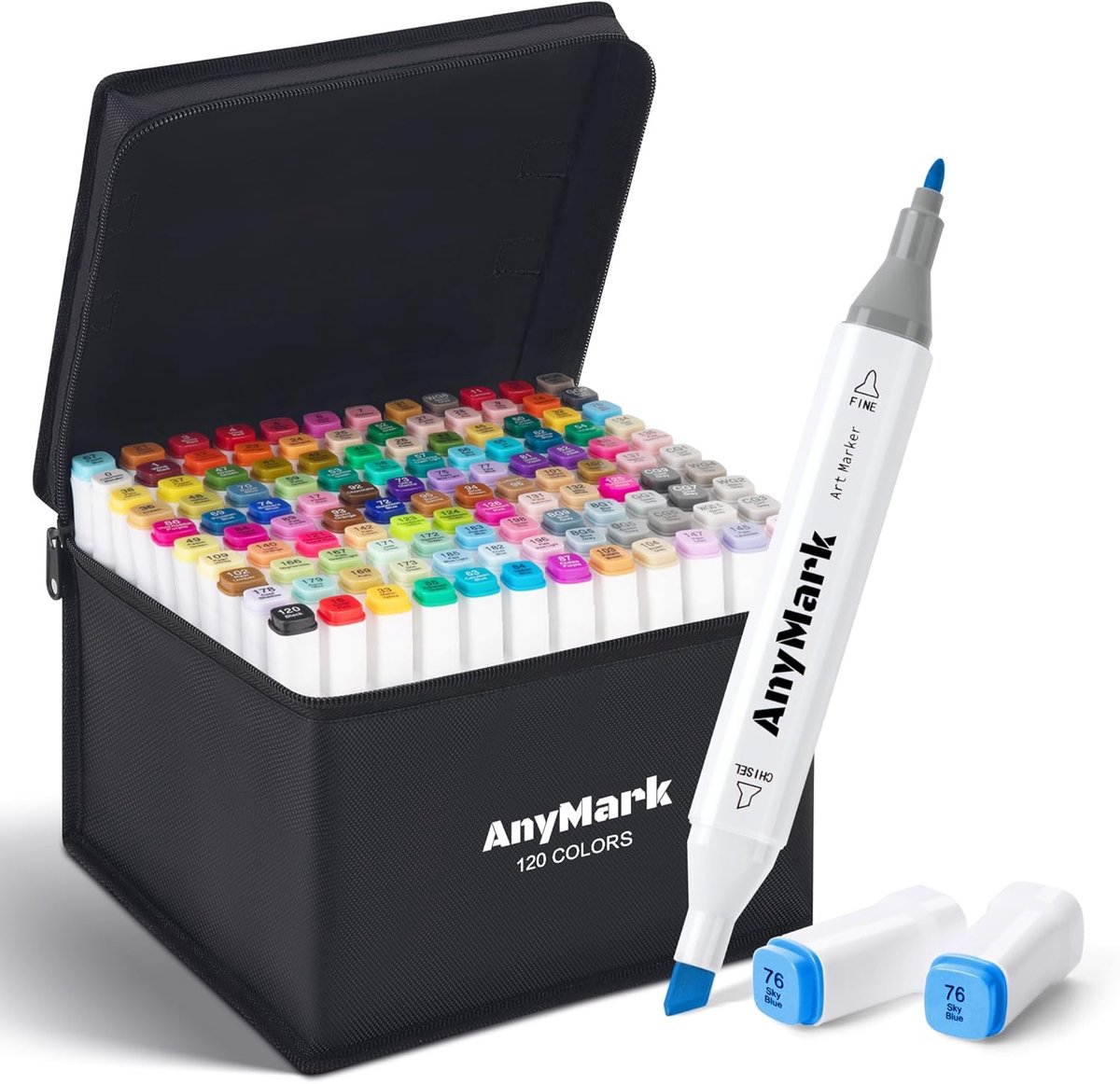 SnelShoppen - 120 Kleuren Alcohol Markers, Dubbele Punt, Alcoholgebaseerde Twin Markers voor Tekeningen en Kleurenschetsen, Wit Marker Sleeve