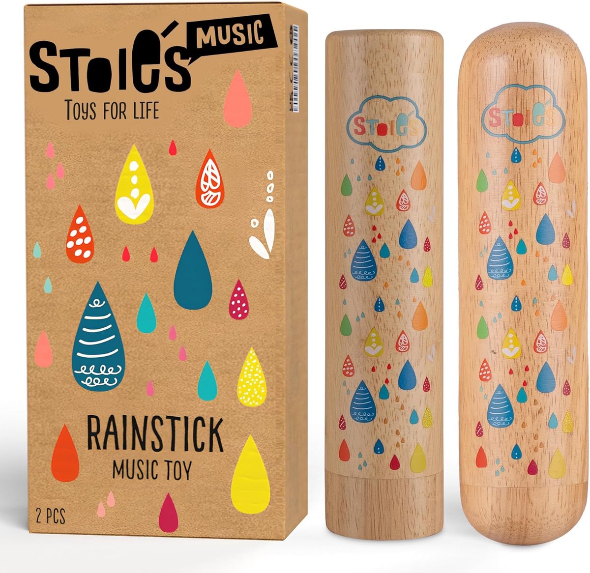 SnelShoppen - Houten Regenstok Set van 2 - Educatief Speelgoed voor Kinderen - Muzikale Ontwikkeling - Soothing Sound - Voor Sensory Play en Coördinat
