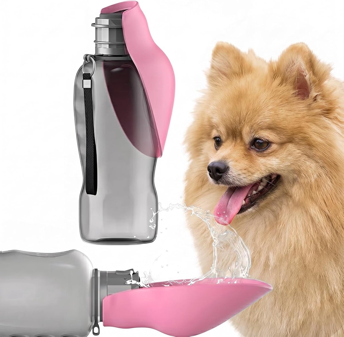 SnelShoppen - Drinkfles voor Honden 800 ml - BPA-vrij Siliconen Waterfles - Roze - Voor Wandelen, Kamperen, Bergbeklimmen en Reizen