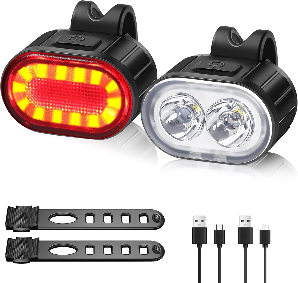SnelShoppen - LED Fietslamp Set Voorvoorkeur en Achterlicht USB Opladen Waterdicht IPX4 4/6 Modi - Fietsverlichting voor MTB, Stadsfiets en Skateboard