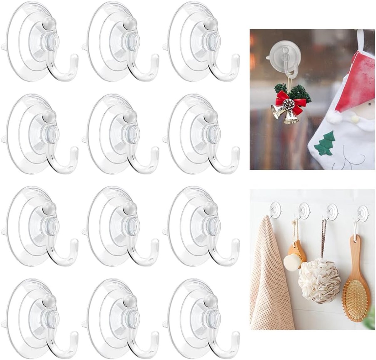 SnelShoppen - 12 Pcs Suction Cup Hooks - Geen Boren, Transparante Wandhaakjes, Sterke Zuignappen voor Badkamer, Douche, Keuken en Meer