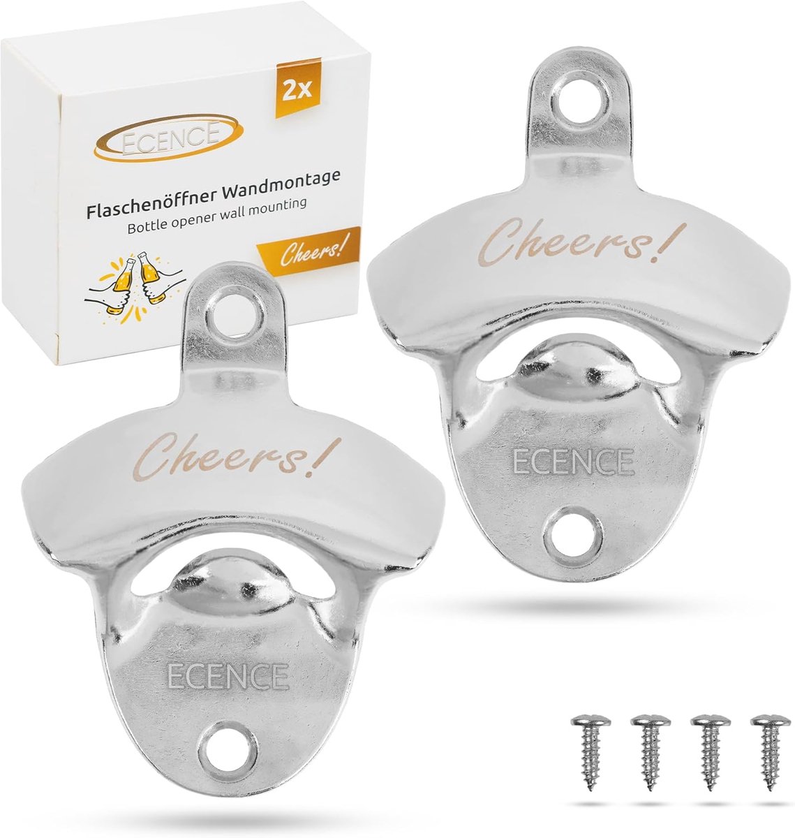 SnelShoppen - 2x Wandmontage Flessenopener voor Bier, Retro Stijl, Hoogwaardige Legering, Makkelijk Te Gebruiken, Perfect voor Feest, Camping, Keuken,