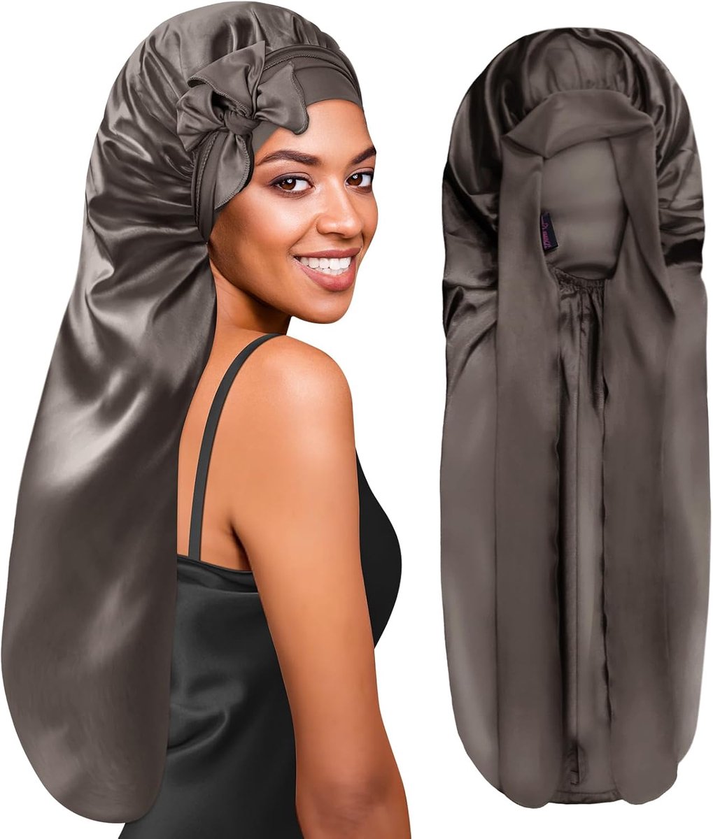 SnelShoppen - Satin Bonnet Adjustable Silk Haar Bonnet voor Dames - Luxe Lang Satijnen Slapenkap met Strik en Knoop - Verzorging voor Lang Haar - Goud