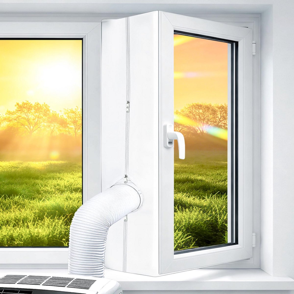 Raamafdichtingsset Airconditioner 300 cm - Dubbele Ritssluiting - Sterke Kleefstrip - Voor Mobiele Airco En Wasdroger