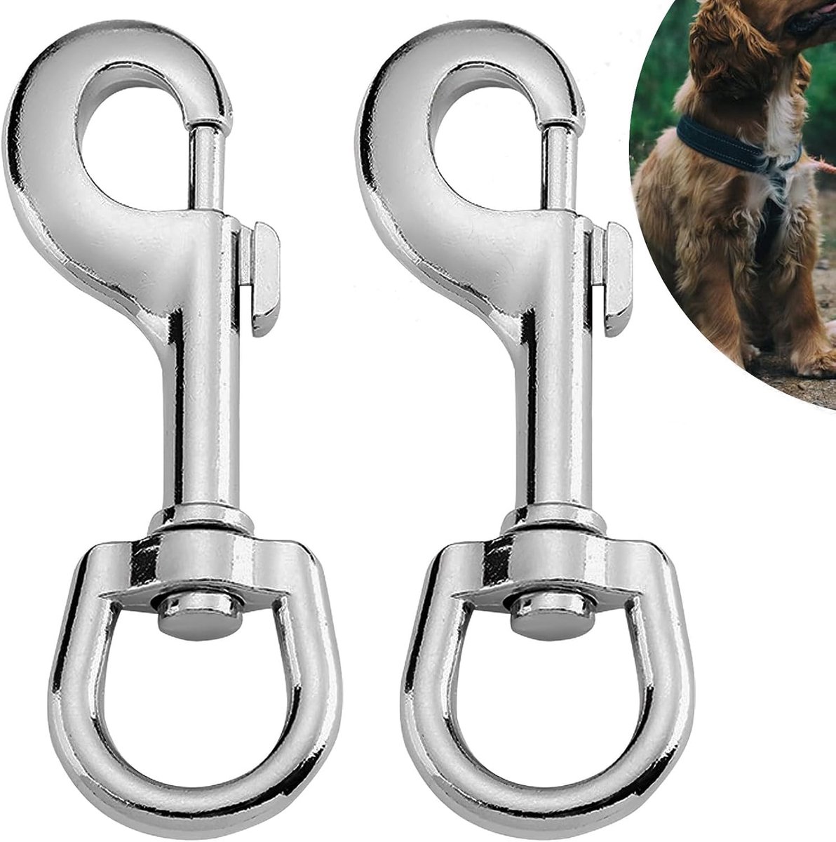 SnelShoppen - Sterke RVS Carabiner met Draai-joint, 2 Stuks voor Sleutelhangers, Hondenriem en Veelzijdige Toepassingen