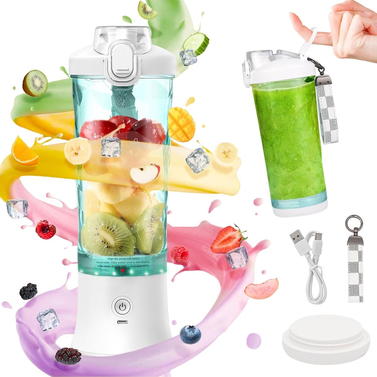 SnelShoppen - Portable Mixer 600ml Smoothie Maker - USB Oplaadbare Juicer met 6 RVS Messen - Ideaal voor Gym, Kantoor, Reizen - Wit