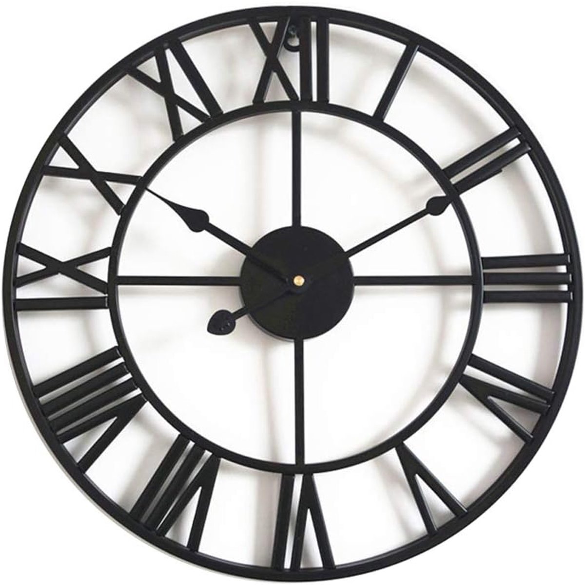 SnelShoppen - Vintage Stille Wandklok 40cm Skeleton Metaal Klok voor Woonkamer Keuken Café Hotel Kantoor Thuis Decoratie (Zwart)