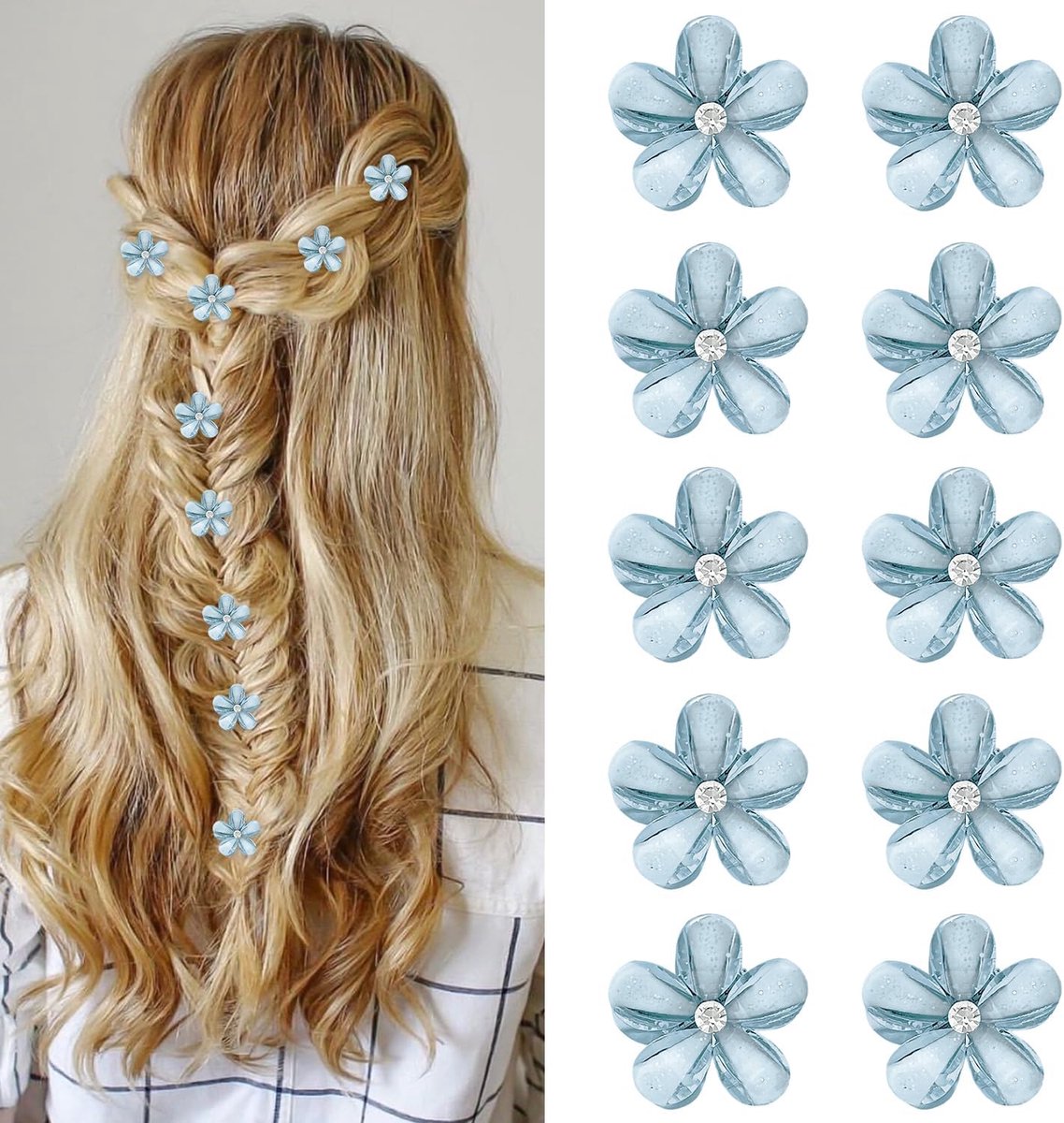 Haarklemmen Blauwe Bloem - Mini Haarclips - Bruiloft Styling - Set van 10 Stuks - 2 cm - Blauw