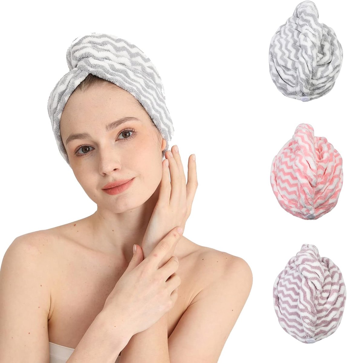 SnelShoppen - Microfiber Haar Droog Towel Wrap 3-Pack - Super Absorbente Twist met Knopen - Ideaal voor Dames en Meisjes - Sneldrogend en Zacht - Perf