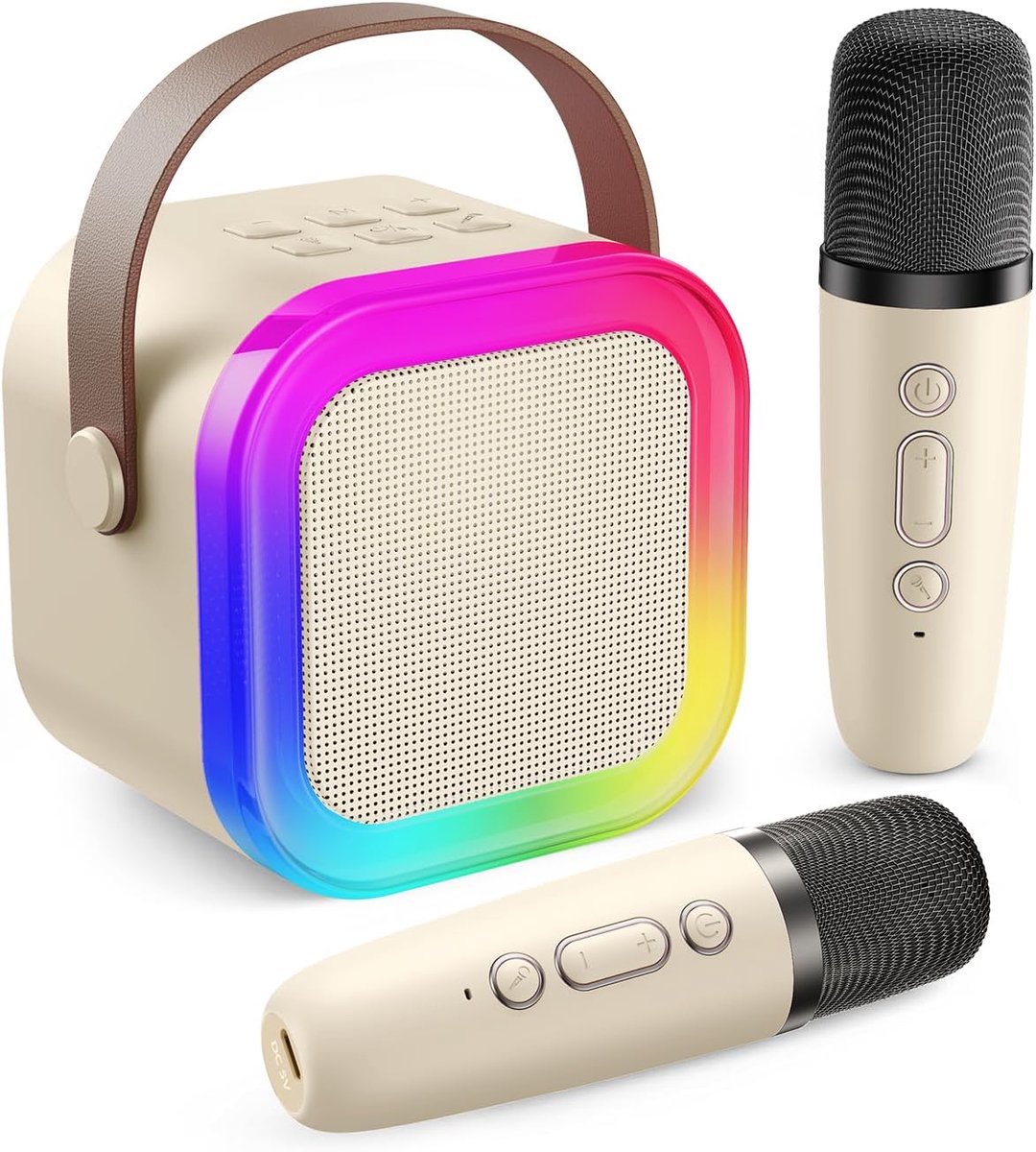 SnelShoppen - Karaoke Machine voor Kinderen en Volwassenen, Mini Karaoke Set met 2 Microfoons, Draagbare Bluetooth Speaker met Stem Effecten en LED Li