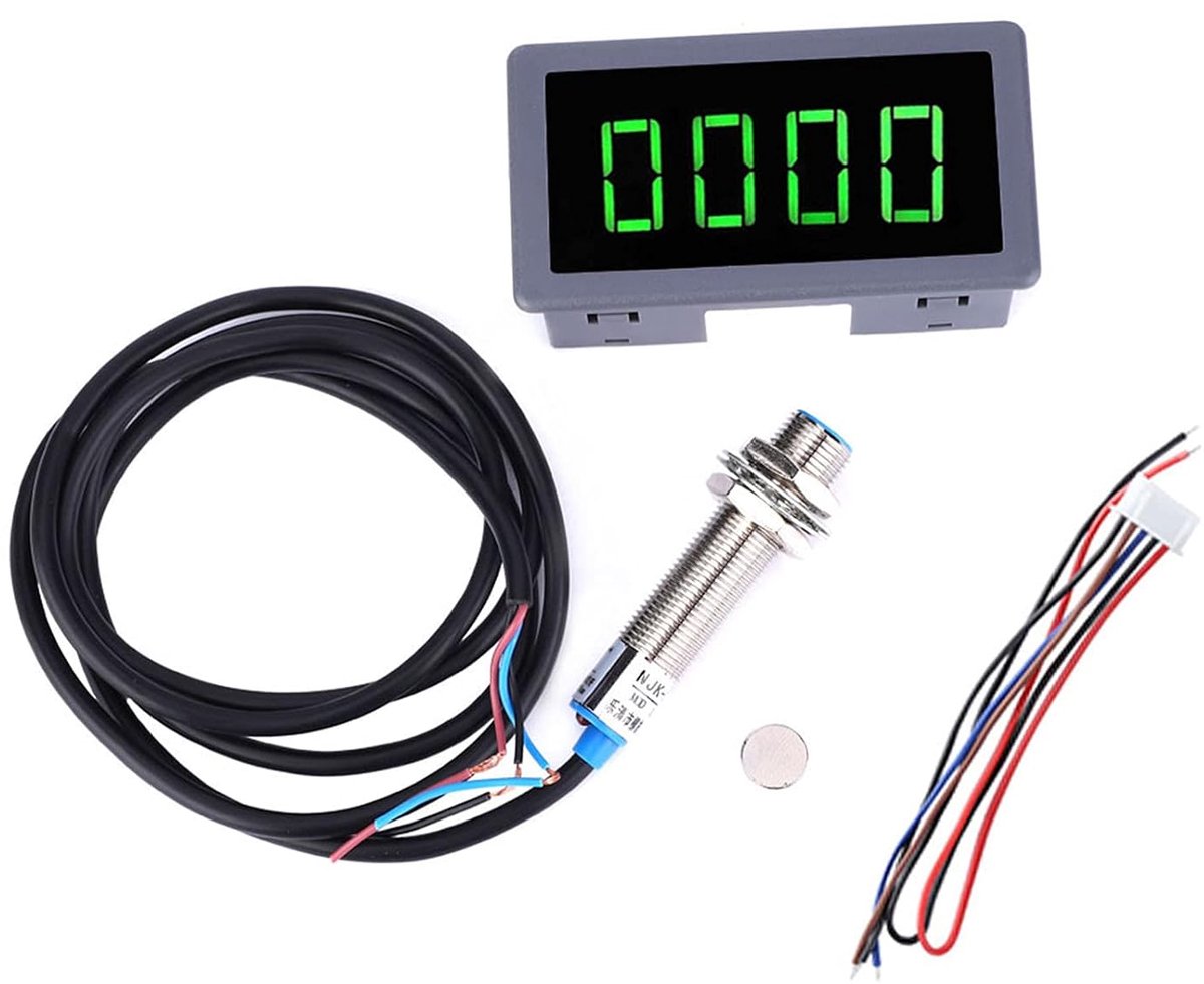 SnelShoppen - Motor LED Tacho - Groene 4-Cijferige LED Motor Tachometer RPM Snelheidsmeter + NPN Hall Proximity Switch Sensor - 8-24V Breed Toepasbaar