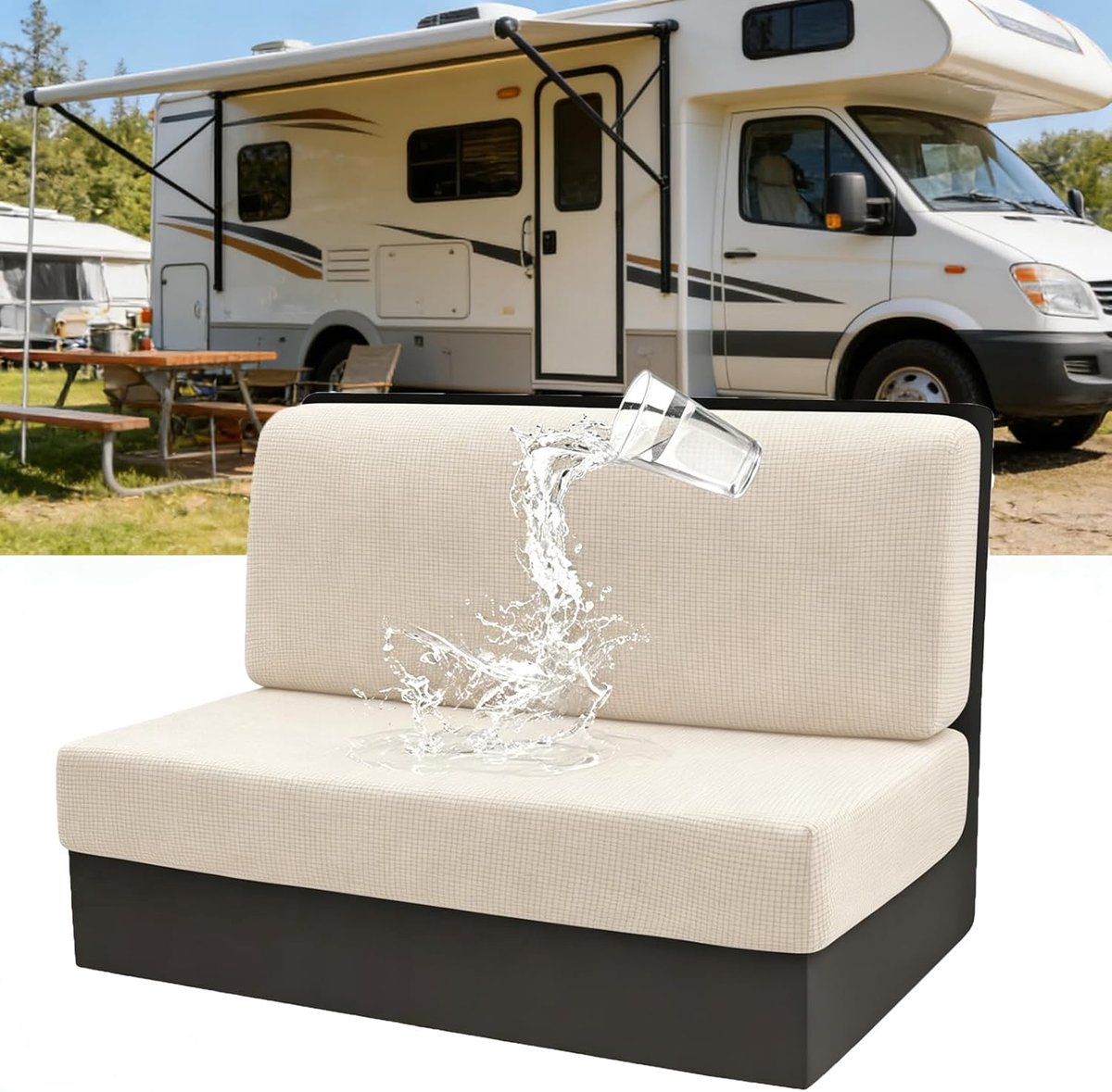 SnelShoppen - 2 Pack Caravan Stoelhoezen - Beige, Waterproof Motorhome Cover, Ademend Materiaal, Universele Pasvorm voor Camping en Dinette