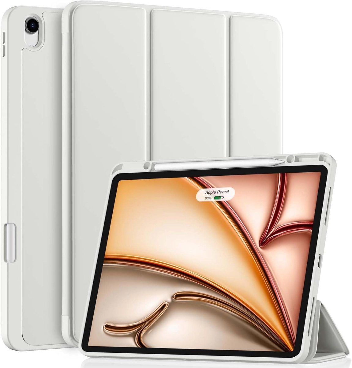 SnelShoppen - iPad Air 13 Inch Case - Dun Folio Hoesje met Pencil Houder - Beschermhoes voor Tablet - Meerdere Kijkhoeken - Lichtgrijs
