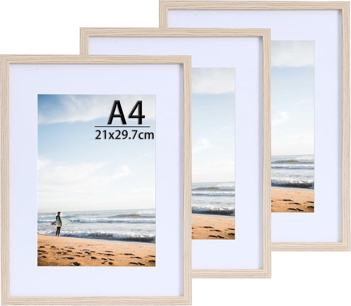 SnelShoppen - Set van 3 A4 Houten Fotolijsten 21 x 30 cm met Gematteerde MDF Montages voor Foto's, Certificaten, Posters en Puzzels - Perfect voor Thu