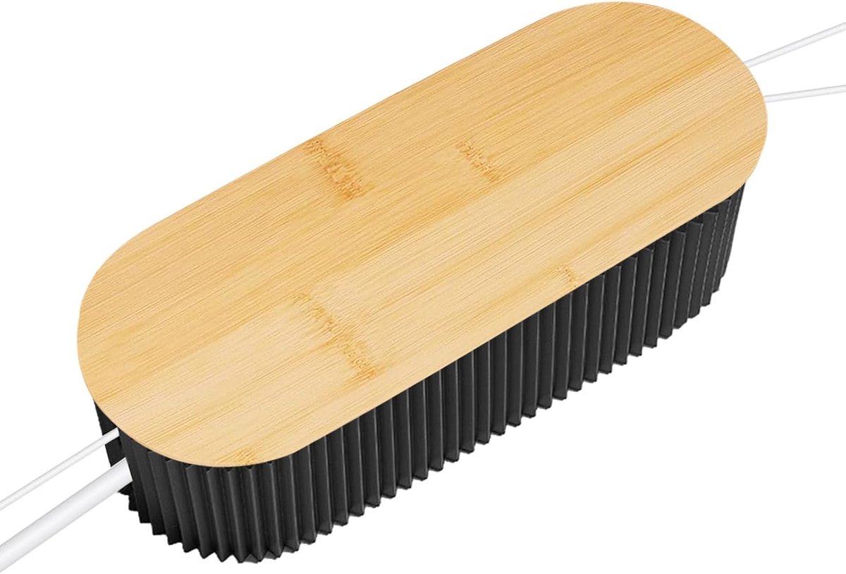 SnelShoppen - Kabelmanagementbox Zwart - Stekkerbox met Bamboedeksel - Kabelopbergdoos voor Stekkerstrips en Opladers - Organizer voor Mobiele Telefoo