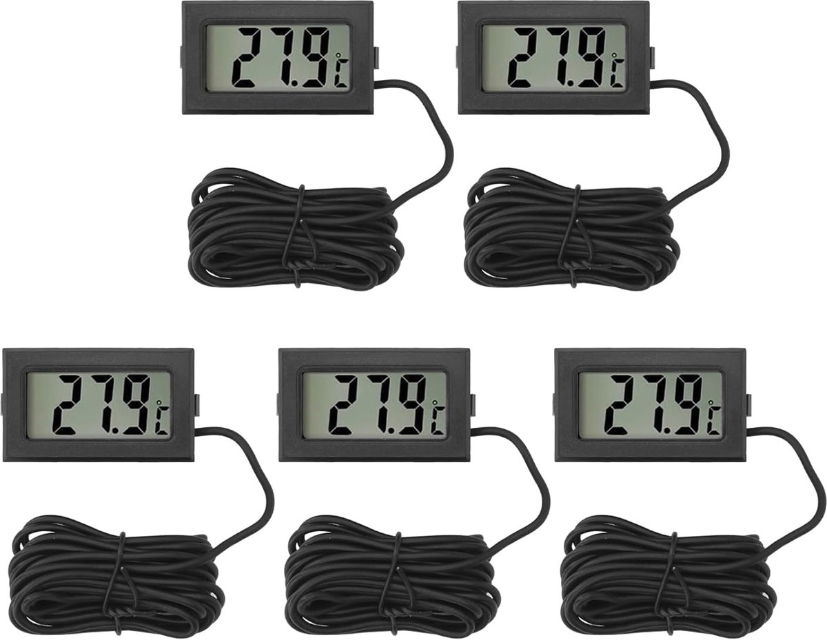 SnelShoppen - Mini Digitale Thermometer, 5-pc Ingebouwde Temperatuur Sensor, Compact Binnen Buiten Digitale Weergave Meter voor Thuis, Garage, Opslag