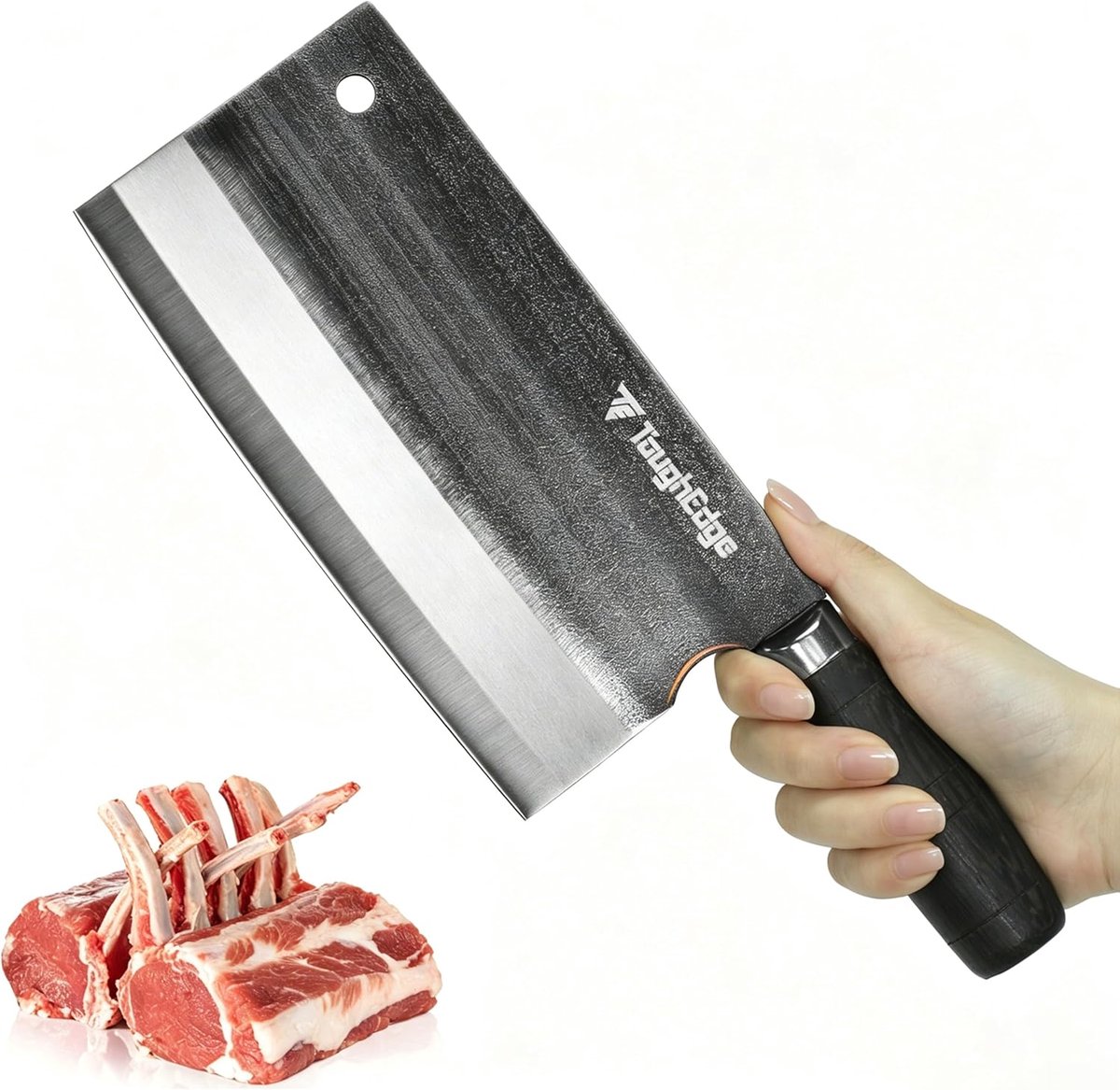 SnelShoppen - Hakmes 19,5 cm - Uiterst Scherp Vleesmes - Chinees Keukenmes van Hoogwaardig Koolstofstaal met Ergonomisch Handvat - 5,6 mm Verdikt Lemm