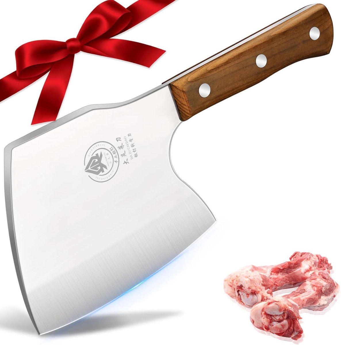 Thijox - Plys Hakmes 15 cm - Roestvrijstalen Slagersmes voor Vlees en Grote Botten - Keukenhakmes met Houten Handvat - Perfect voor Koken en BBQ