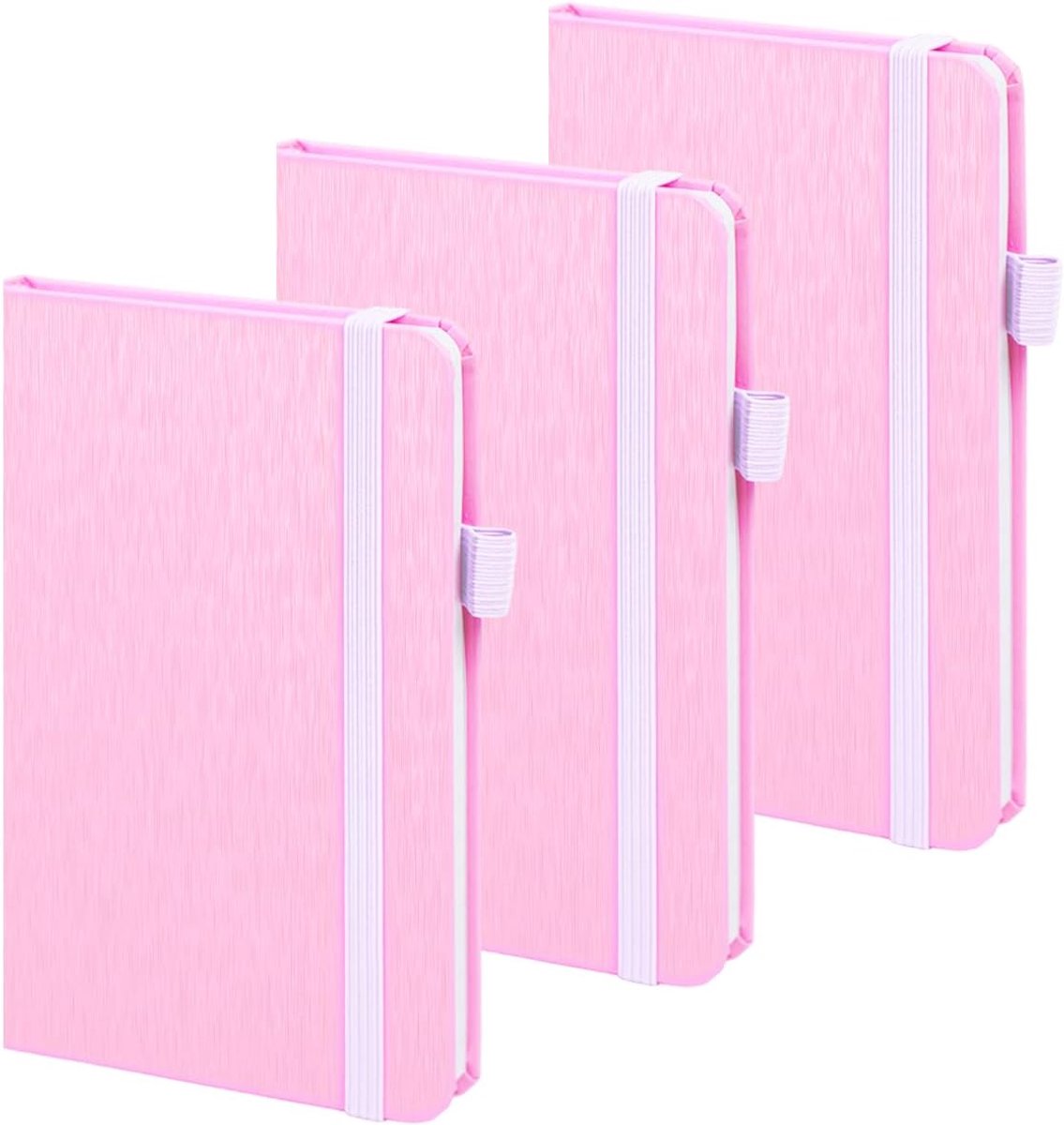 SnelShoppen - Ruled Notebook 9.5 cm x 14.5 cm Hardcover - 3 Stuks - Roze - Perfect voor Thuis, School en Werk - 80 Bladen per Notitieboek