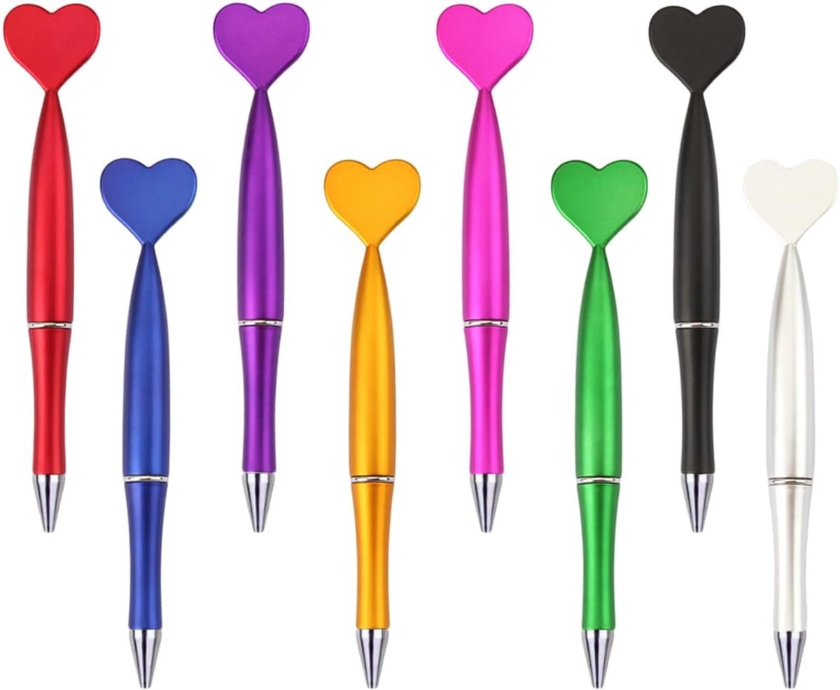 SnelShoppen - 8pcs Hartvormige Gelpen - Kleurige 1mm Ballpoint Pen Set - Perfect voor School en Kantoor - Smooth Writing - Gold, Silver, Black, Red, B