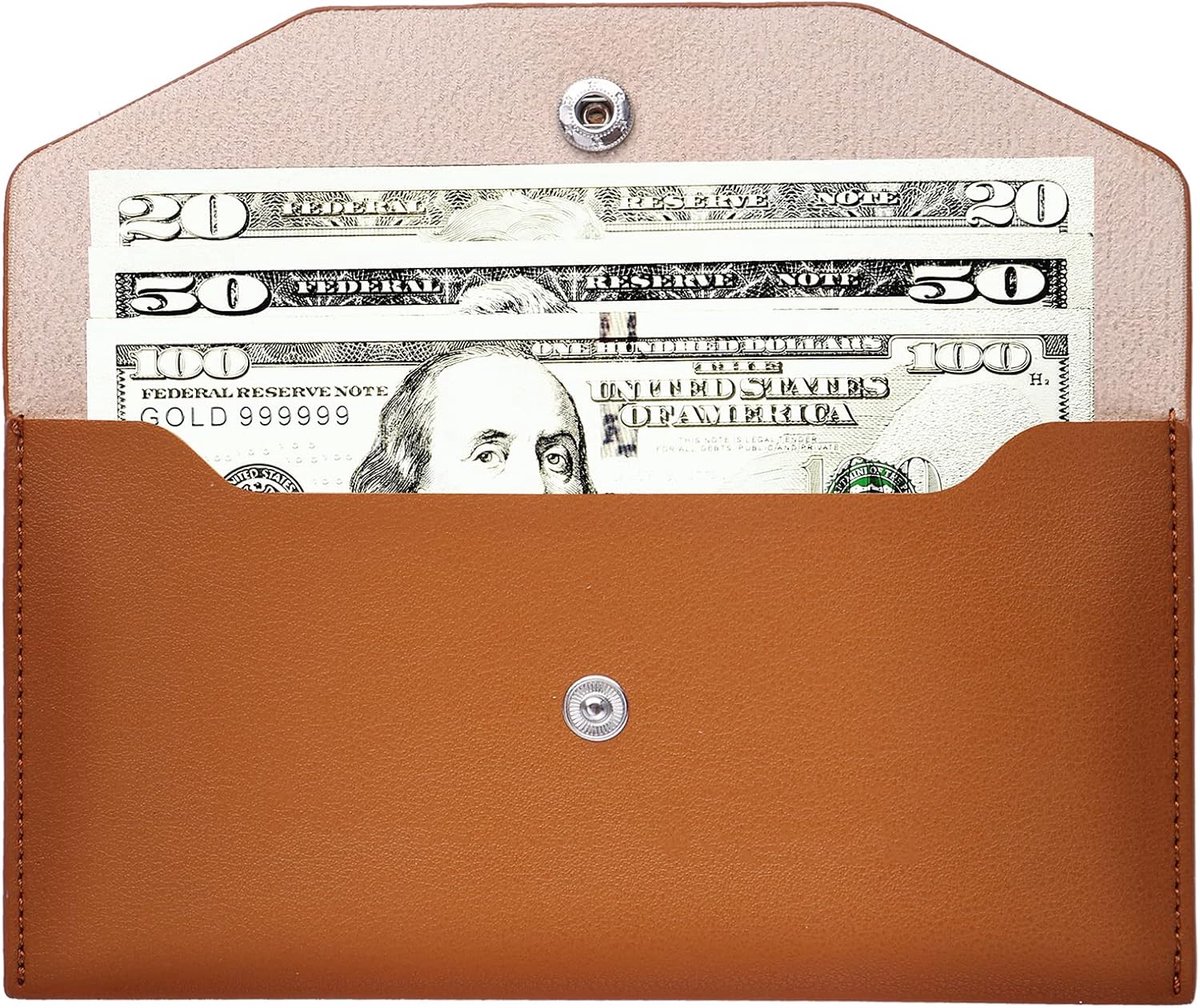 SnelShoppen - PU Leren Geld Enveloppen Portemonnee - Waterdichte Budget Enveloppe Wallets voor Vrouwen en Meisjes (Bruin) - Herbruikbare Geld Envelopp
