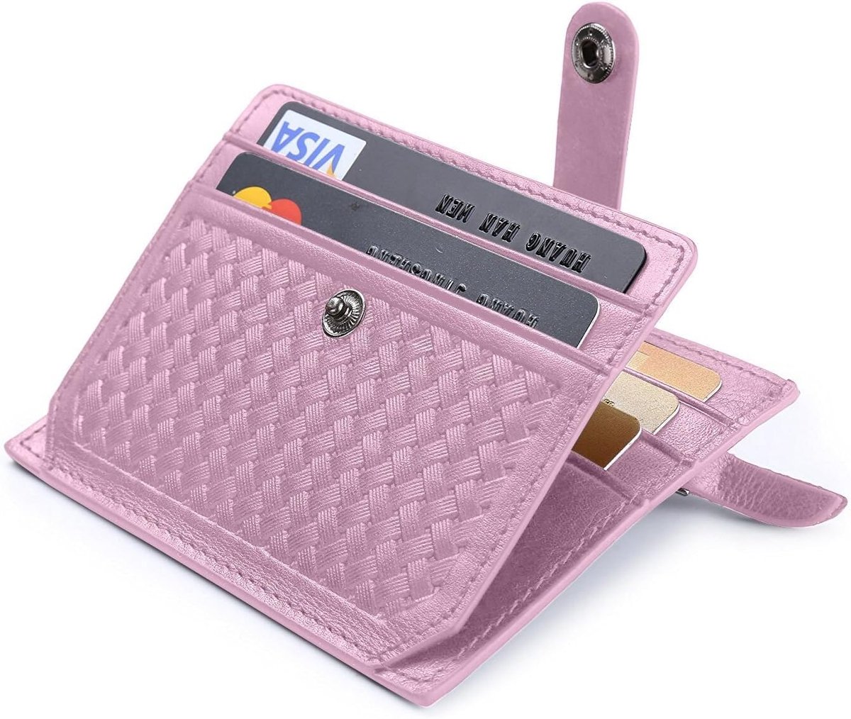 SnelShoppen - RFID Blokkerende Creditcardhouder - Zwart Leren Wallet met Bedekte Knop, 1 Ritsvak, 1 Factuurcompartiment, 5 Kaartsleuven en 1 ID Venste