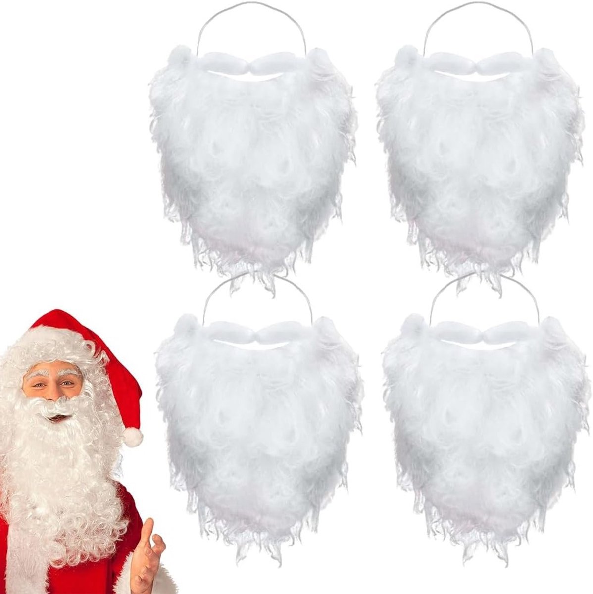Santa Baard Set voor Kinderen en Volwassenen - Perfect voor Kerstfeest en Verkleedpartijen, 4 Stuks