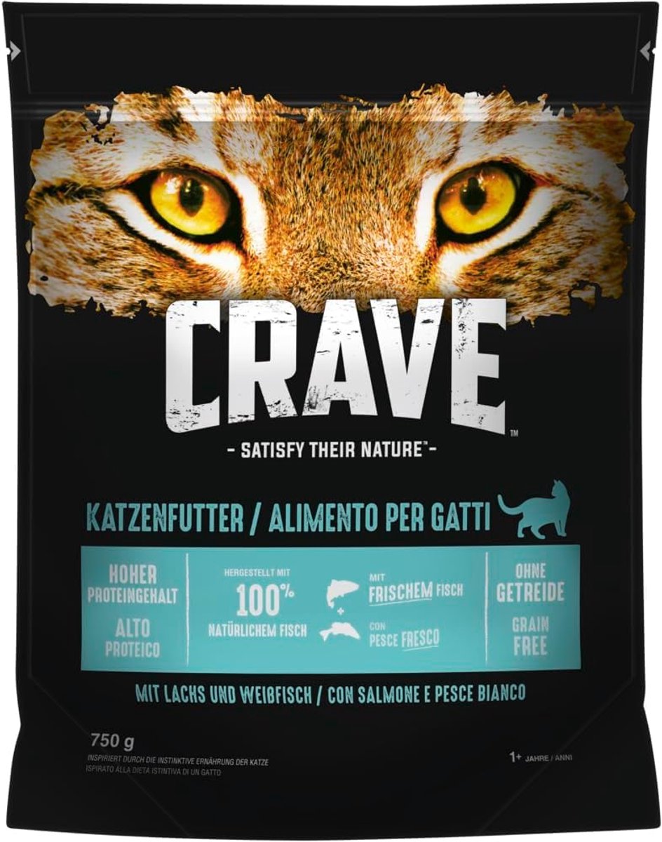 SnelShoppen - Crave Kattenvoer Volwassenen Met Zalm En Witvis 6 X 750G - Hoogwaardige Droogvoer Voor Volwassen Katten, Natuurlijk Vis, 100% Graanvrij,