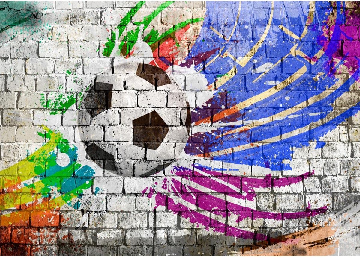 SnelShoppen - XXL Fotobehang Voetbal Steen Muur 352 x 250 cm Vlies Tapet Modern voor Woonkamer en Slaapkamer Kleurrijk