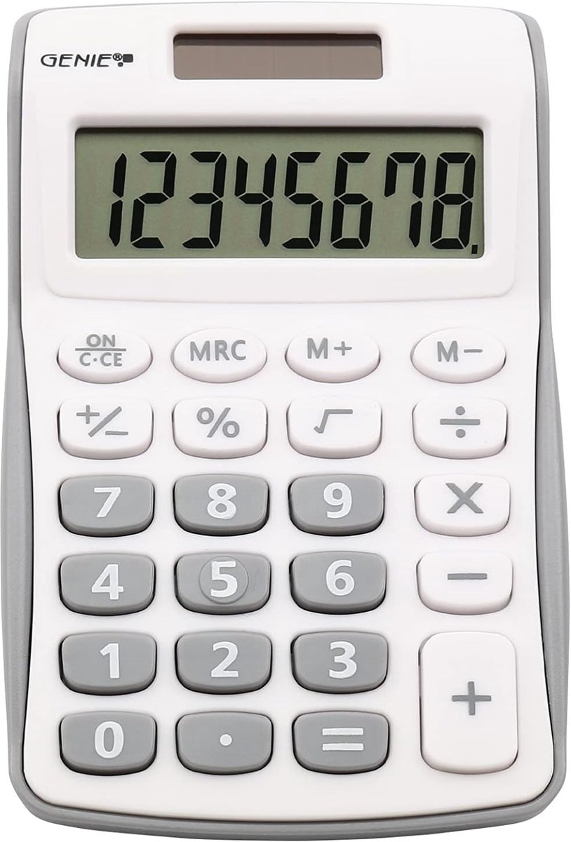SnelShoppen - Compacte 8-cijferige calculator met dual power (zonne-energie en batterij) - Grijze kleur, gebruiksvriendelijk ontwerp, perfect voor sch