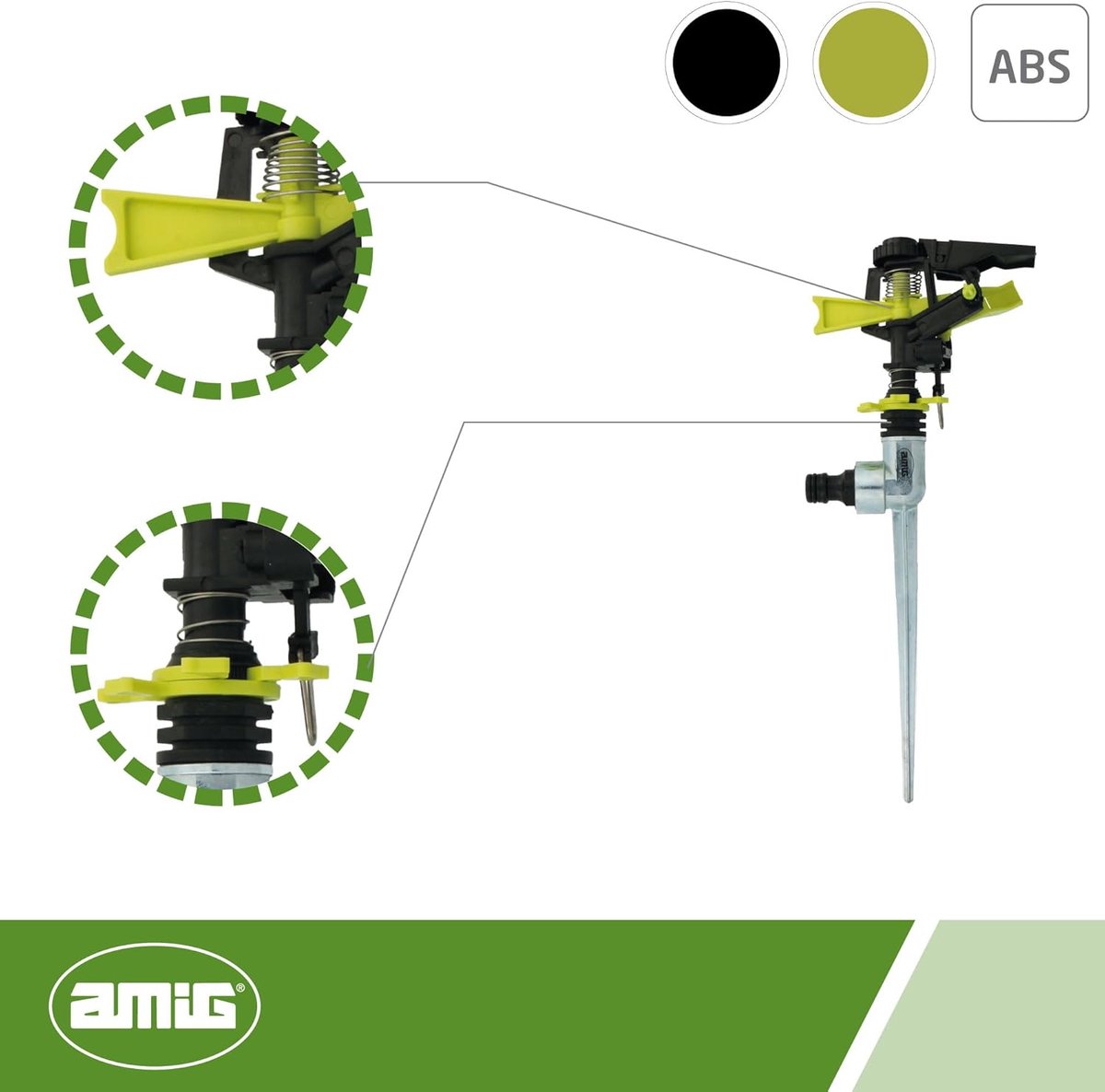 SnelShoppen - Sector Sprinkler met Kop - Metalen Steekpen voor Tuin - 300 mm - Snelle Aansluiting - Irrigatie tot 243 m² - ABS Kunststof - Pistachio G