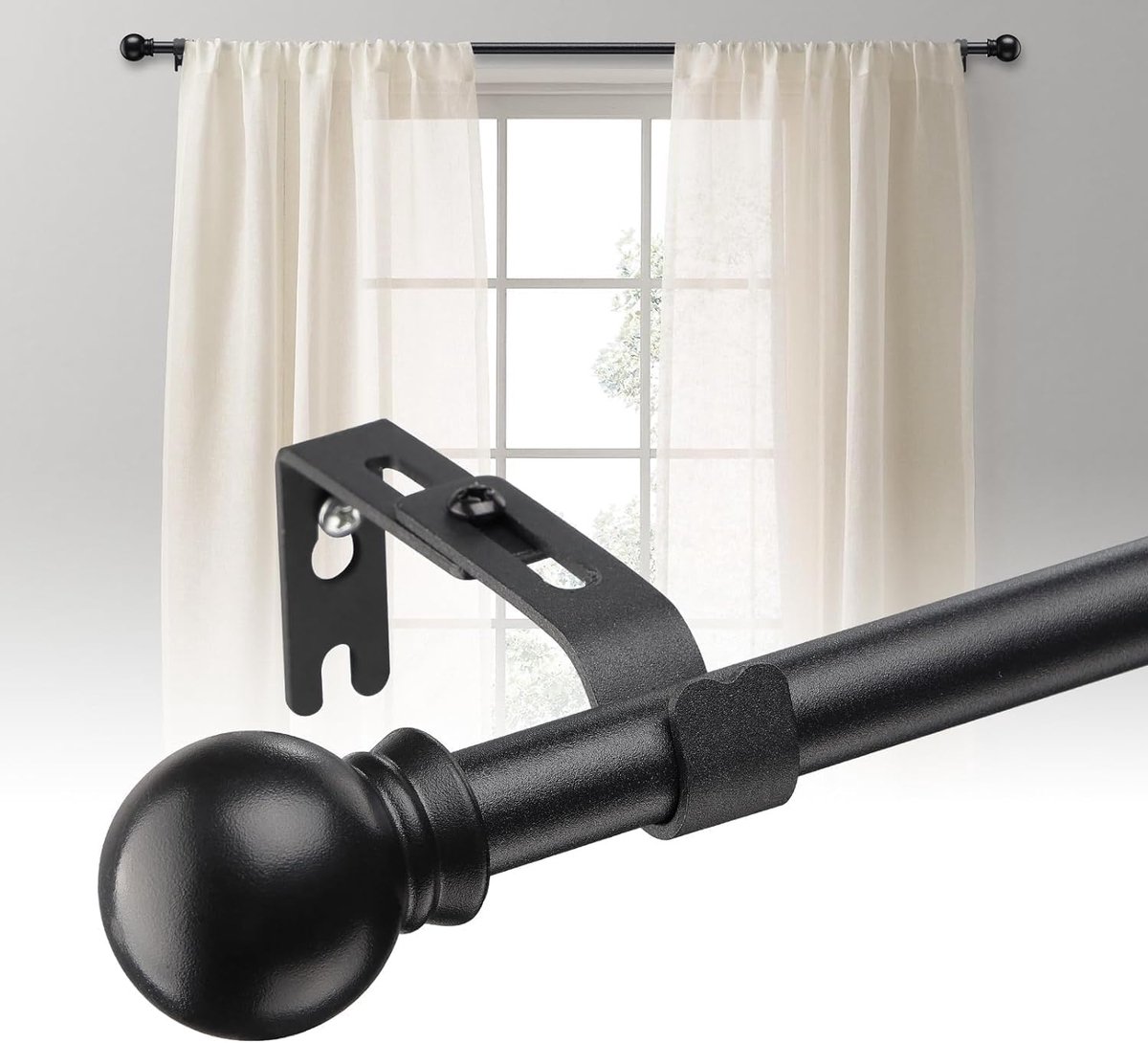 SnelShoppen - Verstelbare Gordijnroede 70-140 cm Mat Zwart 16 mm - Stevige Decoratieve Gordijnstang met Beugels voor Woonkamer, Slaapkamer en Keuken